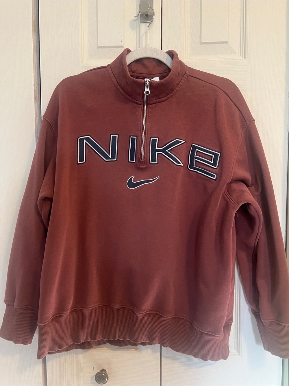 Nike Women's Zip-Up Sweatshirt in Rust Brown with Black & White Logo